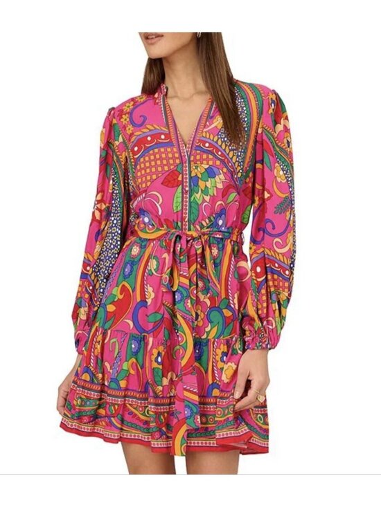 Adrianna Papell Dresses & Skirts - Adrianna by Adrianna Papell Abstract Printed Surplice V-Neck Long Sleeve Dress